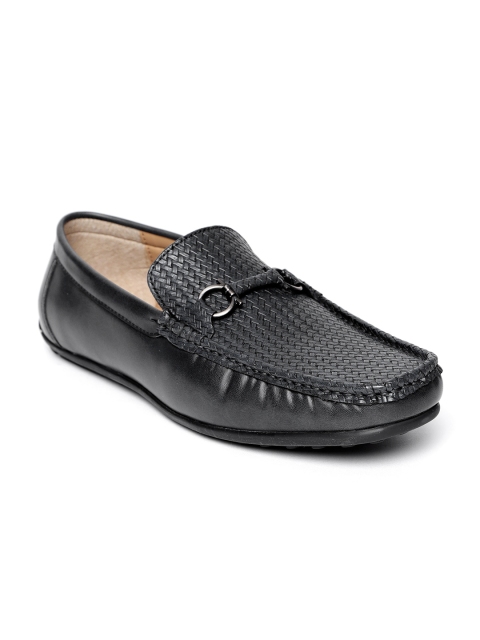 

San Frissco Men Black Basketweave-Textured Driving Shoes