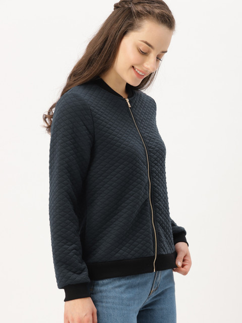 

DressBerry Women Navy Blue Solid Quilted Jacket
