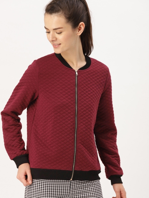 

DressBerry Women Burgundy Self Design Open Front Jacket