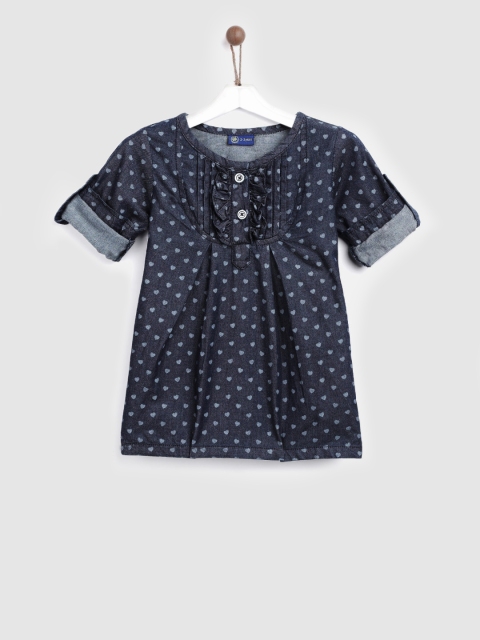 

YK Girls Navy Blue Printed Denim Top