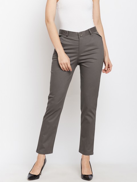 

Purple Feather Women Grey Smart Slim Fit Solid Formal Trousers