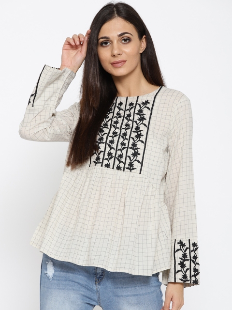 

Vero Moda Women Beige & Black Checked A-Line Top