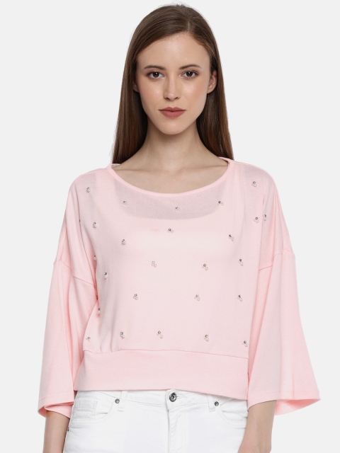 

Vero Moda Women Pink Solid Regular Top With Embellished Detail