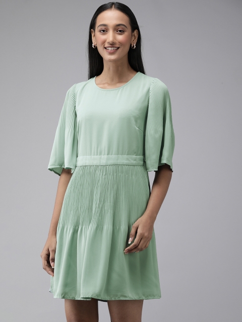 

Vero Moda Women MInt Green Self Design Fit and Flare Dress