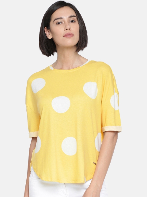 

Vero Moda Women Yellow & White Printed Round Neck T-shirt