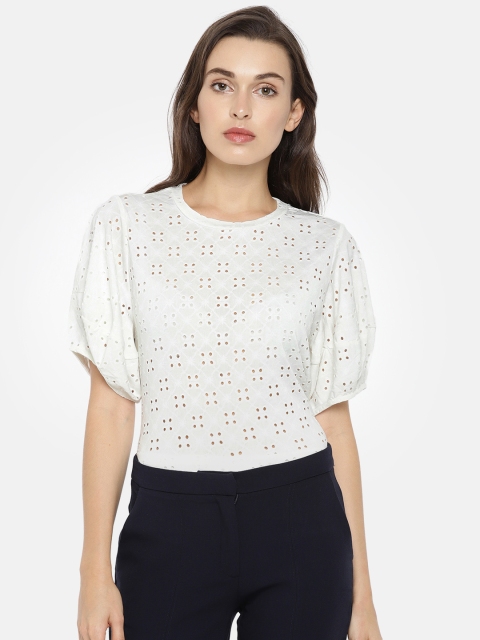 

Vero Moda Women Off-White Self Design Semi sheer Top