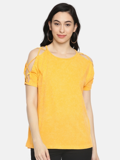

Vero Moda Women Yellow Printed Round Neck T-shirt