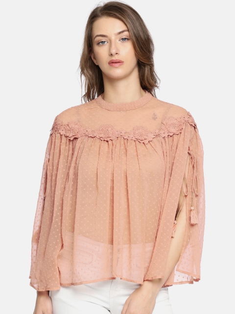 

Vero Moda Women Pink Self Design Sheer Top