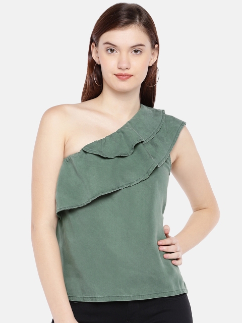 

Vero Moda Women Green Solid One-Shoulder Top