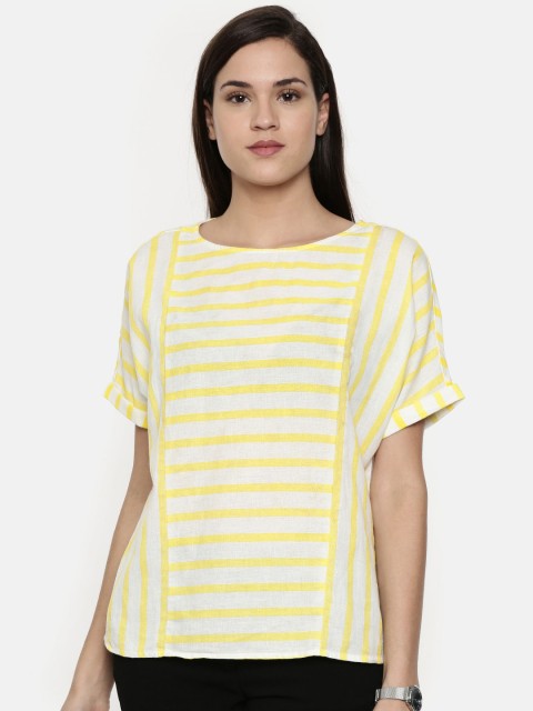 

Vero Moda Women White & Yellow Striped Top