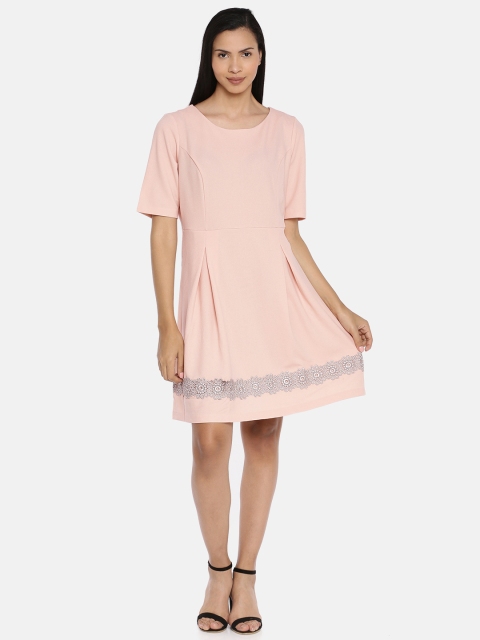 

Vero Moda Women Pink Solid A-Line Dress With Lace Detail