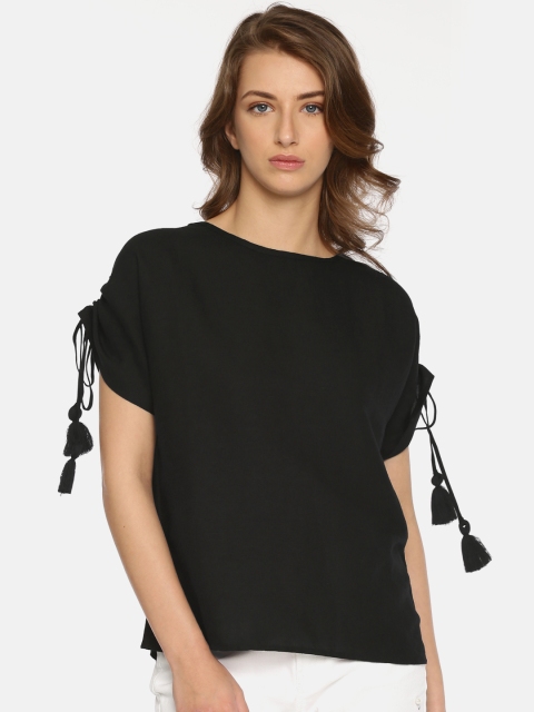 

Vero Moda Women Black Linen Solid Top