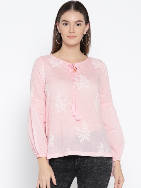 

Vero Moda Women Pink Embroidered Top