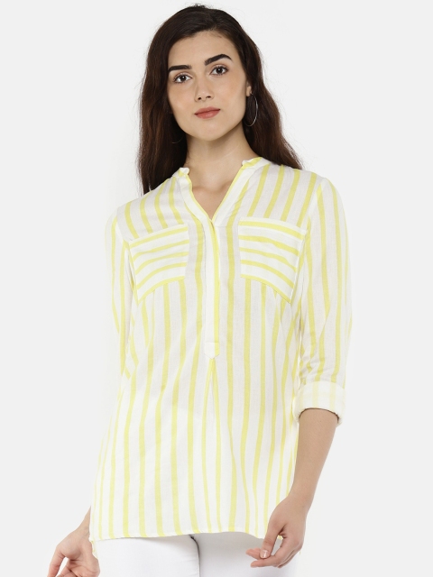 

Vero Moda Women White & Yellow Striped Shirt Style Top