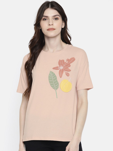 

Vero Moda Women Pink Solid Round Neck T-shirt