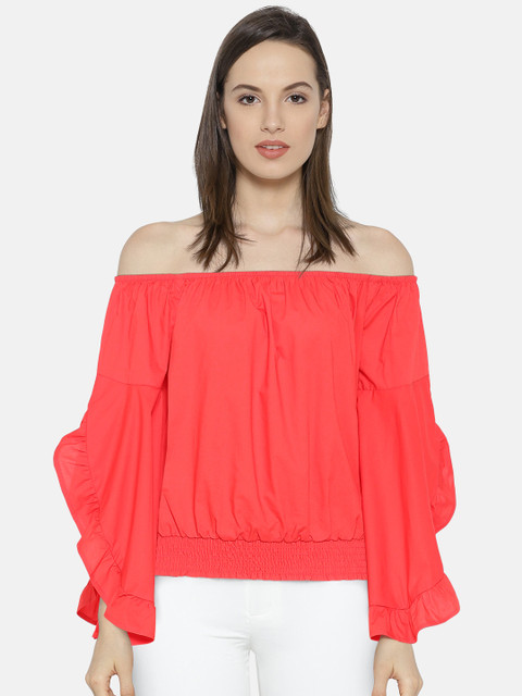 

Vero Moda Women Red Solid Bardot Pure Cotton Top