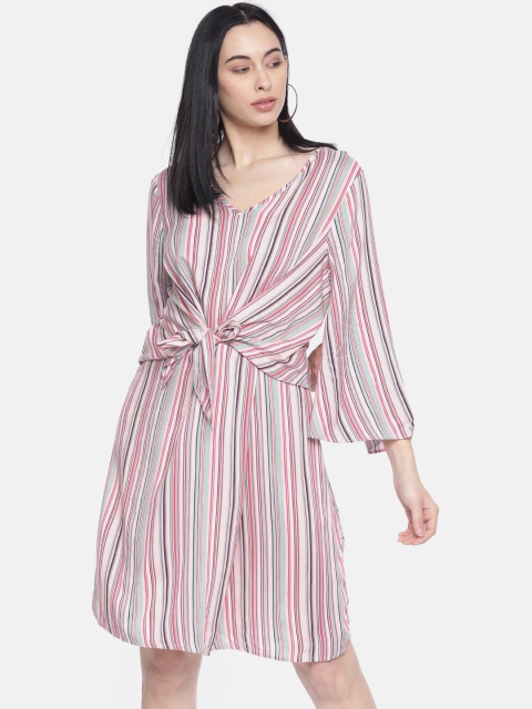 

Vero Moda Women Pink & Green Striped A-Line Dress