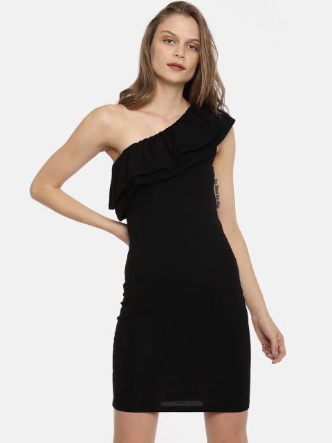 

Vero Moda Women Black Solid One-shoulder Bodycon Dress