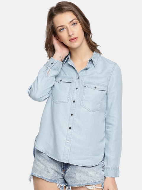 

Vero Moda Women Blue Regular Fit Faded Casual Shirt