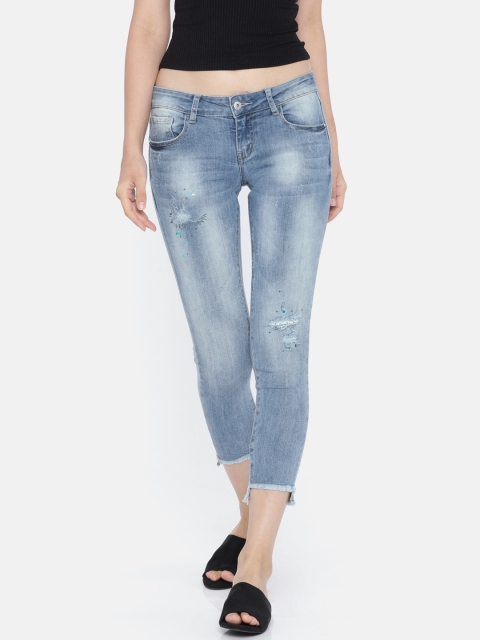 

Deal Jeans Women Blue Skinny Fit Mid-Rise Mildly Distressed Cropped Jeans