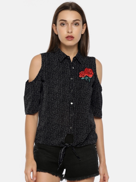 

Deal Jeans Women Black & Grey Striped Shirt Style Top
