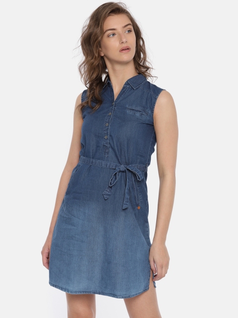 

Deal Jeans Women Blue Faded Denim A-Line Dress