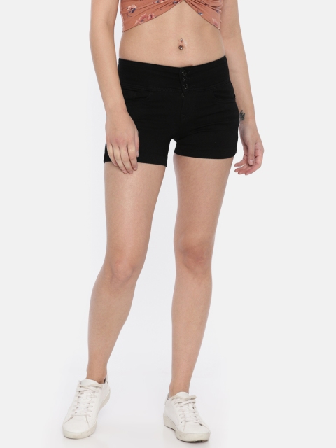 

Deal Jeans Women Black Solid Skinny Fit Denim Shorts