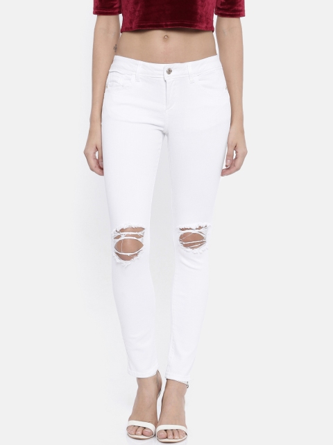 

Deal Jeans Women White Skinny Fit Mid-Rise Slash Knee Stretchable Jeans