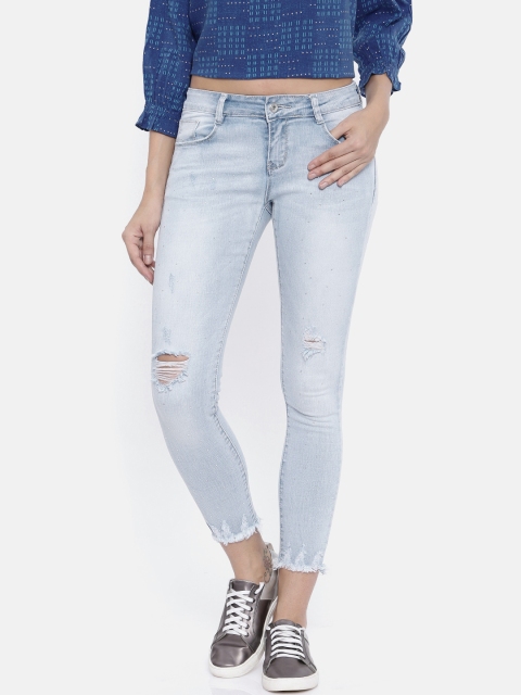 

Deal Jeans Women Blue Skinny Fit Mid-Rise Mildly Distressed Stretchable Cropped Jeans