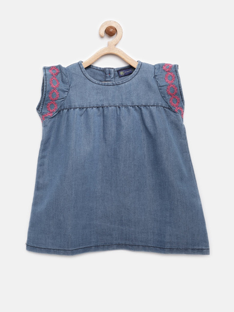 

YK Girls Blue Solid A-Line Dress