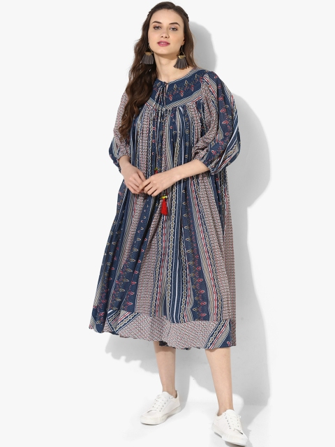 

Sangria Women Blue Printed A-Line Dress