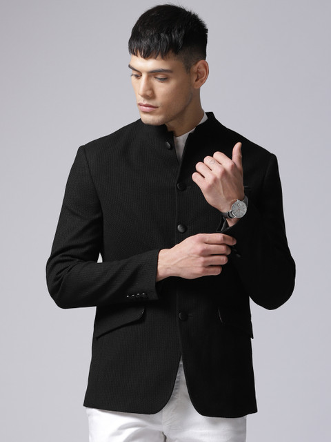 

True Blue Black Self-Design Singe-Breasted Casual Blazer