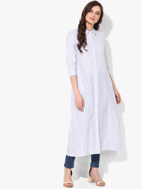 

Sangria Women Off-White Striped A-Line Kurta