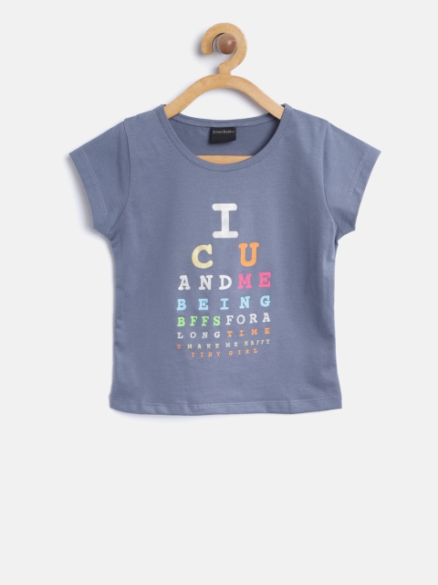 

Tiny Girl Blue Printed Round Neck T-shirt