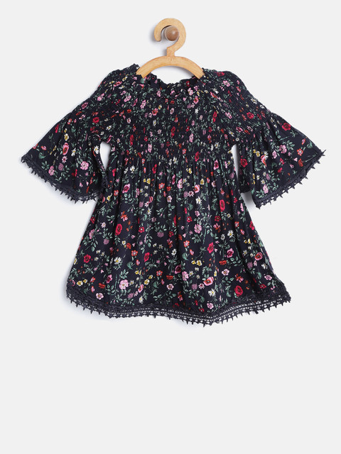 

Tiny Girl Navy Blue Printed Bardot Top