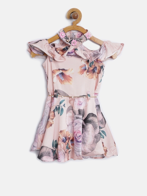 

Tiny Girl Peach-Coloured Floral Print Fit & Flare Dress
