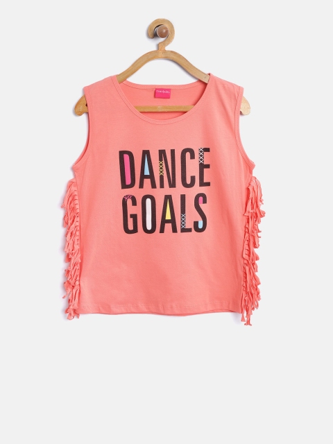 

Tiny Girl Peach-Coloured Printed Top
