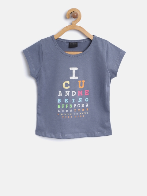

Tiny Girl Blue Printed Round Neck T-shirt