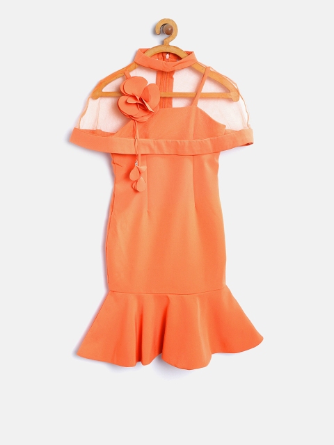 

Tiny Girl Orange Solid Drop-Waist Dress