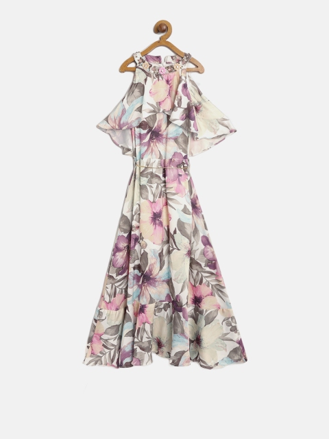 

Tiny Girl Off-White & Pink Floral Print Fit & Flare Dress