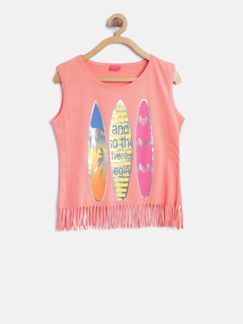 

Tiny Girl Peach-Coloured Printed Top