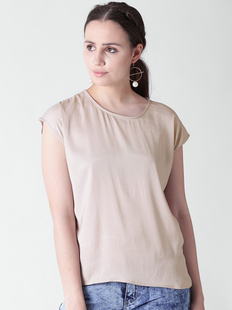 

FOREVER 21 Women Beige Solid A-Line Top