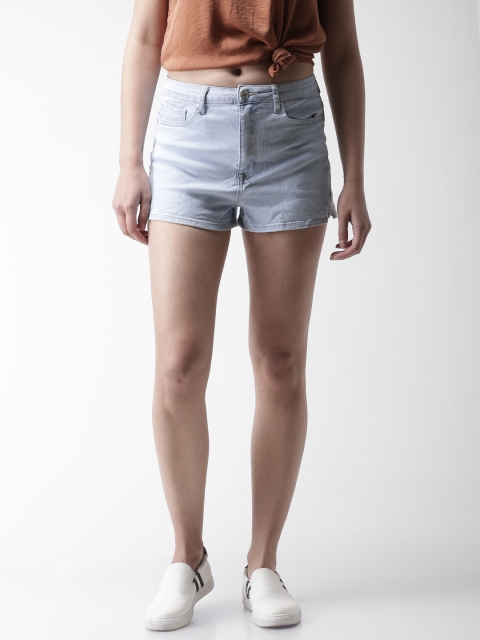 

FOREVER 21 Women Blue Washed Regular Fit Denim Shorts