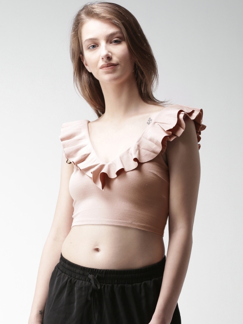 

FOREVER 21 Women Peach-Coloured Solid Crop Top