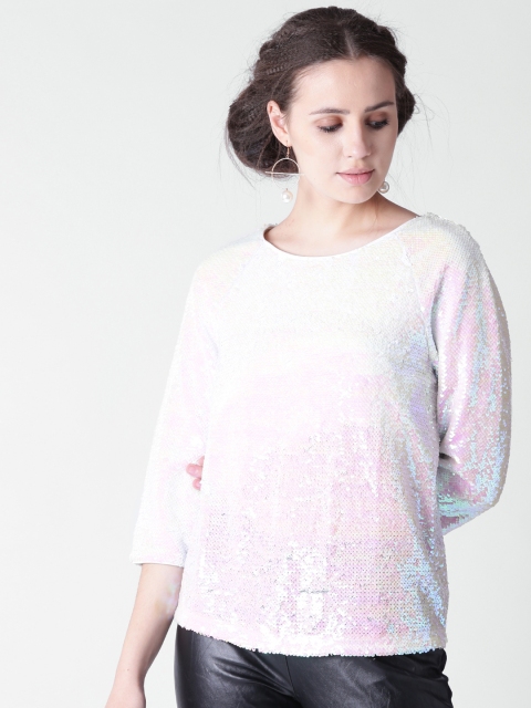 

FOREVER 21 Women White Embellished Top
