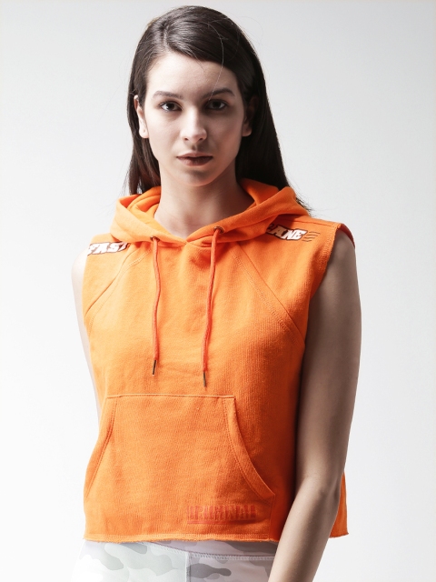

FOREVER 21 Women Orange Solid Hooded Sweatshirt