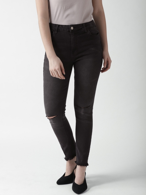 

FOREVER 21 Women Charcoal Grey Regular Fit Mid-Rise Slash Knee Stretchable Jeans