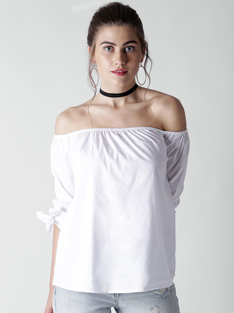 

FOREVER 21 Women White Solid Bardot Top