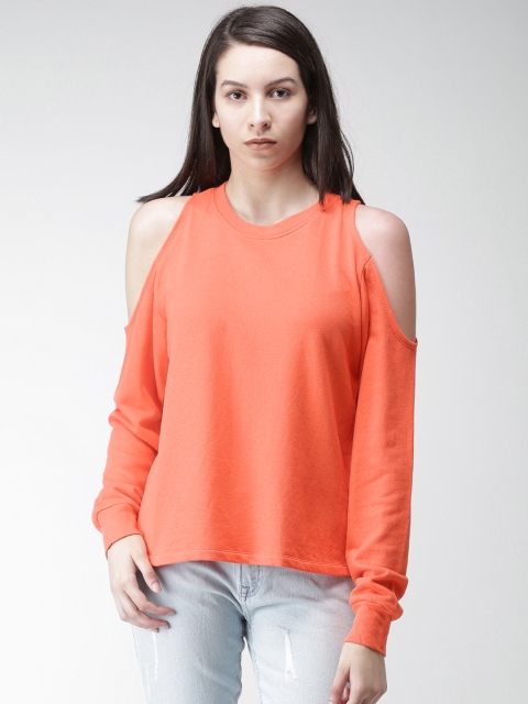 

FOREVER 21 Women Orange Solid Pure Cotton Top