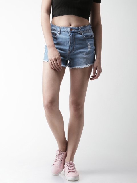 

FOREVER 21 Women Blue Washed Regular Fit Denim Shorts